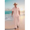 COOFANDY Men’s 2 Pieces Cotton Linen Set Casual Short Sleeve Henley Shirts Beach Yoga Pants Summer Outfits(Pink)