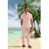 COOFANDY Men’s 2 Pieces Cotton Linen Set Casual Short Sleeve Henley Shirts Beach Yoga Pants Summer Outfits(Pink)