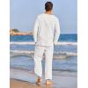 COOFANDY Men’s 2 Pieces Cotton Linen Set Henley Shirt Long Sleeve and Casual Beach Pants Summer Yoga Outfits(01-white)