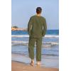 COOFANDY Men’s 2 Pieces Cotton Linen Set Henley Shirt Long Sleeve and Casual Beach Pants Summer Yoga Outfits(Army Green)