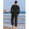 COOFANDY Men’s 2 Pieces Cotton Linen Set Henley Shirt Long Sleeve and Casual Beach Pants Summer Yoga Outfits(Black)