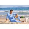COOFANDY Men’s 2 Pieces Cotton Linen Set Henley Shirt Long Sleeve and Casual Beach Pants Summer Yoga Outfits(Blue)