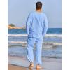 COOFANDY Men’s 2 Pieces Cotton Linen Set Henley Shirt Long Sleeve and Casual Beach Pants Summer Yoga Outfits(Blue)