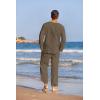 COOFANDY Men’s 2 Pieces Cotton Linen Set Henley Shirt Long Sleeve and Casual Beach Pants Summer Yoga Outfits(Brown)