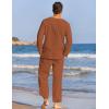 COOFANDY Men’s 2 Pieces Cotton Linen Set Henley Shirt Long Sleeve and Casual Beach Pants Summer Yoga Outfits(Caramel)