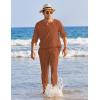 COOFANDY Men’s 2 Pieces Cotton Linen Set Henley Shirt Long Sleeve and Casual Beach Pants Summer Yoga Outfits(Caramel)