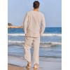 COOFANDY Men’s 2 Pieces Cotton Linen Set Henley Shirt Long Sleeve and Casual Beach Pants Summer Yoga Outfits(Champagne)