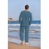 COOFANDY Men’s 2 Pieces Cotton Linen Set Henley Shirt Long Sleeve and Casual Beach Pants Summer Yoga Outfits(Deep Blue)