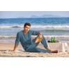 COOFANDY Men’s 2 Pieces Cotton Linen Set Henley Shirt Long Sleeve and Casual Beach Pants Summer Yoga Outfits(Deep Blue)
