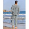 COOFANDY Men’s 2 Pieces Cotton Linen Set Henley Shirt Long Sleeve and Casual Beach Pants Summer Yoga Outfits(Grey)