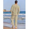 COOFANDY Men’s 2 Pieces Cotton Linen Set Henley Shirt Long Sleeve and Casual Beach Pants Summer Yoga Outfits(Khaki)