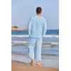 COOFANDY Men’s 2 Pieces Cotton Linen Set Henley Shirt Long Sleeve and Casual Beach Pants Summer Yoga Outfits(Light Blue)