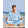 COOFANDY Men’s 2 Pieces Cotton Linen Set Henley Shirt Long Sleeve and Casual Beach Pants Summer Yoga Outfits(Light Blue)