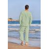 COOFANDY Men’s 2 Pieces Cotton Linen Set Henley Shirt Long Sleeve and Casual Beach Pants Summer Yoga Outfits(Light Green)