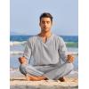 COOFANDY Men’s 2 Pieces Cotton Linen Set Henley Shirt Long Sleeve and Casual Beach Pants Summer Yoga Outfits(Light Grey)