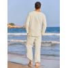 COOFANDY Men’s 2 Pieces Cotton Linen Set Henley Shirt Long Sleeve and Casual Beach Pants Summer Yoga Outfits(Light Khaki)