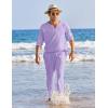 COOFANDY Men’s 2 Pieces Cotton Linen Set Henley Shirt Long Sleeve and Casual Beach Pants Summer Yoga Outfits(Lilac)