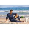 COOFANDY Men’s 2 Pieces Cotton Linen Set Henley Shirt Long Sleeve and Casual Beach Pants Summer Yoga Outfits(Navy Blue)