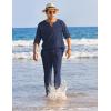 COOFANDY Men’s 2 Pieces Cotton Linen Set Henley Shirt Long Sleeve and Casual Beach Pants Summer Yoga Outfits(Navy Blue)