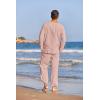 COOFANDY Men’s 2 Pieces Cotton Linen Set Henley Shirt Long Sleeve and Casual Beach Pants Summer Yoga Outfits(Pink)