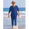 COOFANDY Men’s 2 Pieces Cotton Linen Set Henley Shirt Long Sleeve and Casual Beach Pants Summer Yoga Outfits(Royal Blue)