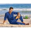 COOFANDY Men’s 2 Pieces Cotton Linen Set Henley Shirt Long Sleeve and Casual Beach Pants Summer Yoga Outfits(Royal Blue)