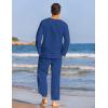 COOFANDY Men’s 2 Pieces Cotton Linen Set Henley Shirt Long Sleeve and Casual Beach Pants Summer Yoga Outfits(Royal Blue)