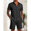COOFANDY Men’s 2 Pieces Cotton Linen Set Short Sleeve Button Down Shirts Summer Beach Shorts Casual Outfits(Black)