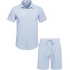 COOFANDY Men’s 2 Pieces Cotton Linen Set Short Sleeve Button Down Shirts Summer Beach Shorts Casual Outfits(Light Blue)