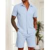 COOFANDY Men’s 2 Pieces Cotton Linen Set Short Sleeve Button Down Shirts Summer Beach Shorts Casual Outfits(Light Blue)