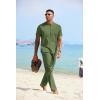 COOFANDY Mens 2 Pieces Cotton Linen Sets Short Sleeve Casual Henley Shirt Summer Beach Pants Lounge Vacation Outfits Set(Army Green)
