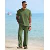 COOFANDY Mens 2 Pieces Cotton Linen Sets Short Sleeve Casual Henley Shirt Summer Beach Pants Lounge Vacation Outfits Set(Army Green)