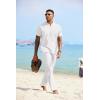 COOFANDY Mens 2 Pieces Cotton Linen Sets Short Sleeve Casual Henley Shirt Summer Beach Pants Lounge Vacation Outfits Set(A-white)