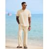 COOFANDY Mens 2 Pieces Cotton Linen Sets Short Sleeve Casual Henley Shirt Summer Beach Pants Lounge Vacation Outfits Set(Beige)