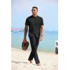 COOFANDY Mens 2 Pieces Cotton Linen Sets Short Sleeve Casual Henley Shirt Summer Beach Pants Lounge Vacation Outfits Set(Black)