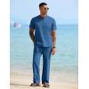 COOFANDY Mens 2 Pieces Cotton Linen Sets Short Sleeve Casual Henley Shirt Summer Beach Pants Lounge Vacation Outfits Set(Blue)