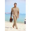 COOFANDY Mens 2 Pieces Cotton Linen Sets Short Sleeve Casual Henley Shirt Summer Beach Pants Lounge Vacation Outfits Set(Khaki)