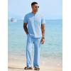 COOFANDY Mens 2 Pieces Cotton Linen Sets Short Sleeve Casual Henley Shirt Summer Beach Pants Lounge Vacation Outfits Set(Light Blue)