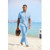 COOFANDY Mens 2 Pieces Cotton Linen Sets Short Sleeve Casual Henley Shirt Summer Beach Pants Lounge Vacation Outfits Set(Light Blue)