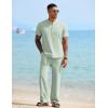 COOFANDY Mens 2 Pieces Cotton Linen Sets Short Sleeve Casual Henley Shirt Summer Beach Pants Lounge Vacation Outfits Set(Light Green)