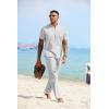 COOFANDY Mens 2 Pieces Cotton Linen Sets Short Sleeve Casual Henley Shirt Summer Beach Pants Lounge Vacation Outfits Set(Light Grey)