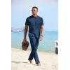 COOFANDY Mens 2 Pieces Cotton Linen Sets Short Sleeve Casual Henley Shirt Summer Beach Pants Lounge Vacation Outfits Set(Navy Blue)