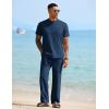 COOFANDY Mens 2 Pieces Cotton Linen Sets Short Sleeve Casual Henley Shirt Summer Beach Pants Lounge Vacation Outfits Set(Navy Blue)