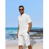 COOFANDY Men’s 2 Pieces Linen Set Casual Henley Shirts Short Sleeve Beach Yoga Shorts Summer Pants Outfits(01-white)