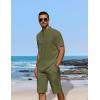 COOFANDY Men’s 2 Pieces Linen Set Casual Henley Shirts Short Sleeve Beach Yoga Shorts Summer Pants Outfits(Army Green)