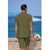 COOFANDY Men’s 2 Pieces Linen Set Casual Henley Shirts Short Sleeve Beach Yoga Shorts Summer Pants Outfits(Army Green)