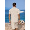 COOFANDY Men’s 2 Pieces Linen Set Casual Henley Shirts Short Sleeve Beach Yoga Shorts Summer Pants Outfits(Beige)