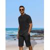 COOFANDY Men’s 2 Pieces Linen Set Casual Henley Shirts Short Sleeve Beach Yoga Shorts Summer Pants Outfits(Black)