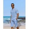 COOFANDY Men’s 2 Pieces Linen Set Casual Henley Shirts Short Sleeve Beach Yoga Shorts Summer Pants Outfits(Blue)