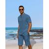 COOFANDY Men’s 2 Pieces Linen Set Casual Henley Shirts Short Sleeve Beach Yoga Shorts Summer Pants Outfits(Dark Blue)